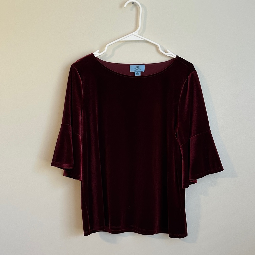 CeCe Velvet Burgundy Red Holiday Blouse